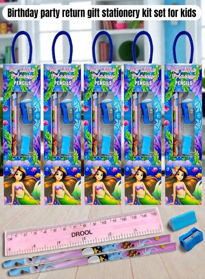 TERA13 Cute Mermaid Stationery Set for Girls | School Supplies Gift Set for Kids | Cartoon Printed Pencils, Eraser, Sharpener, Scale | Birthday Return Gift for Boys & Girls (10 Pcs) - Image 5